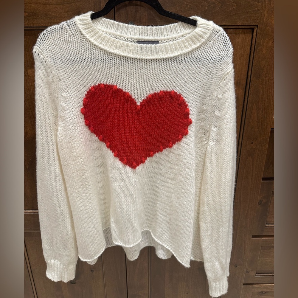 Wooden Ships White Sweater with Red Heart